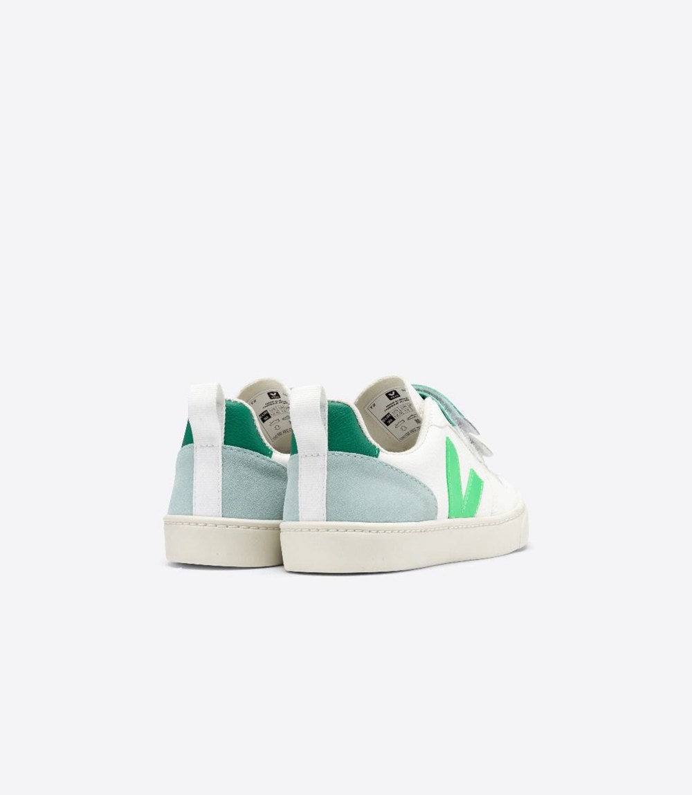 Veja Sneakers Barn - V-10 Velcro Chromefree - Vita/Gröna - 371528-INU